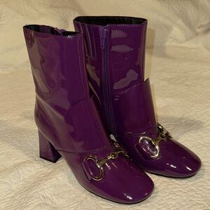 Jeffrey Campbell Deneuve block heel short boot patent leather